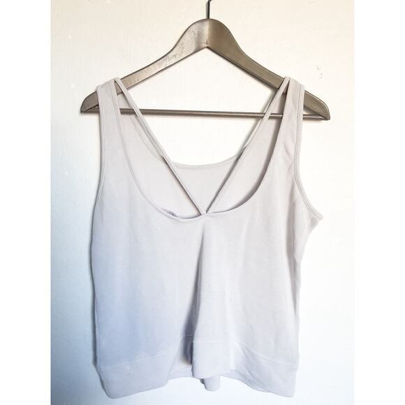 Athleta Strappy Tank Top Low Back Model Knit Fabric Medium Light Gray - Picture 2 of 6